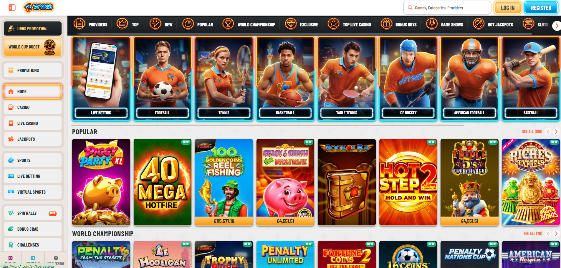 Wyns Casino slots library and game selection